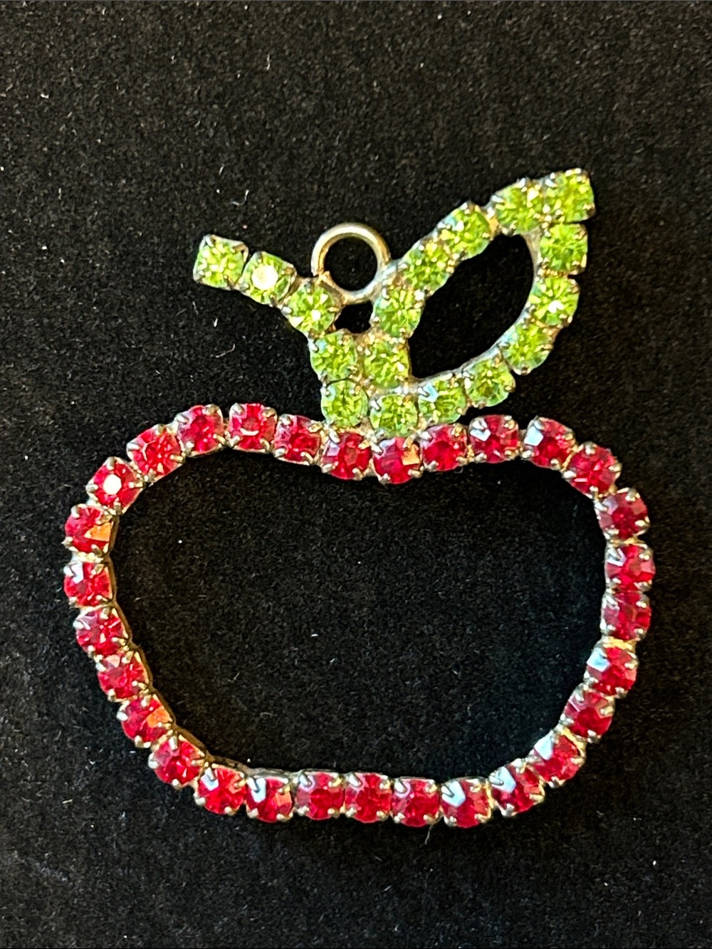 Vintage Sparkling Rhinestone apple-shaped pendant red and green stone accents
